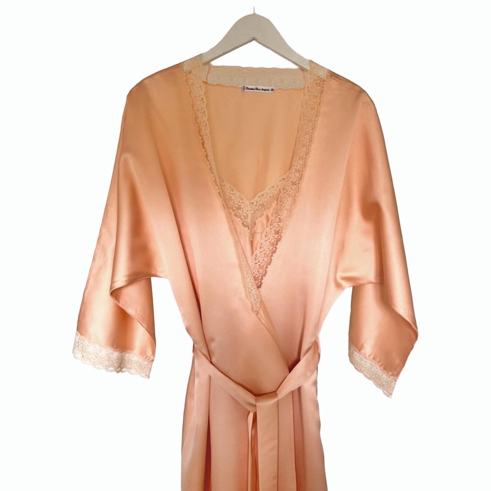 Dior Peach Satin Chemise with Lace - Picture 4 of 7